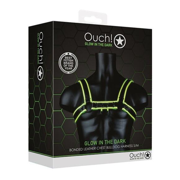 🦋B2G1🦋OUCH! Glow In The Dark NEON GREEN Bonded Leather Chest Bulldog Harness S/M - Picture 6 of 8